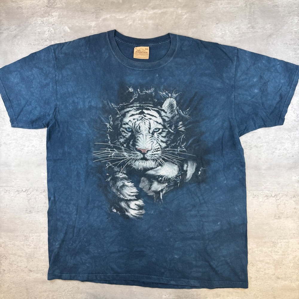 The Mountain White Tiger Tie Dye Graphic T-Shirt Blue XXL Mens Vintage Style